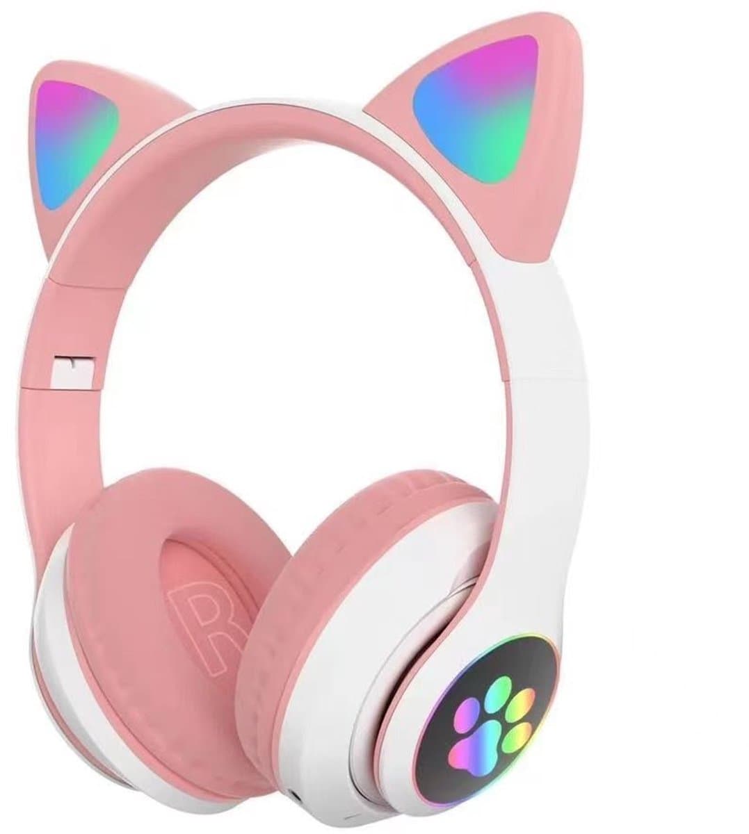 Roze en witte kinderkoptelefoon - draadloze over-ear koptelefoon - kinderkoptelefoon - in-ear Bluetooth-microfoon - kattenoortjes - met licht - roze — afbeelding 1