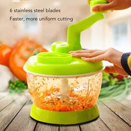 handmatige keukenmachine, multifunctionele handslinger vleesmolen voedselhakmolen met schaal compacte krachtige groentehakselaar ui dicer voor vlees, fruit, wortelen, kruiden, sla, salade (6 maanden) — thumbnail 2
