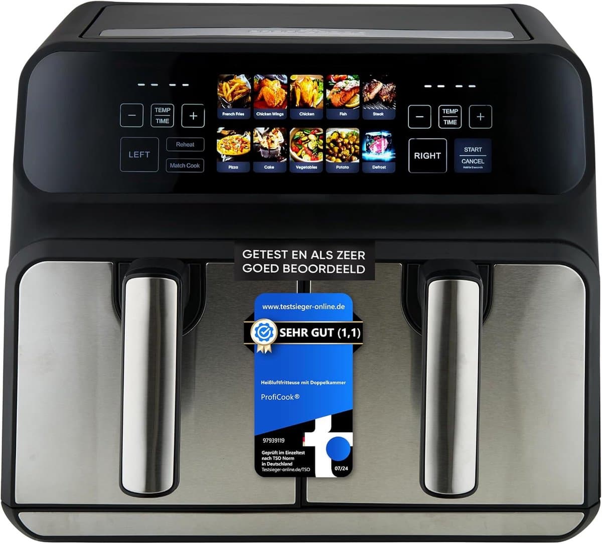 Dubbele Heteluchtfriteuse 8 Liter RVS - 2x 4L Airfryer met 9 Programma's — afbeelding 1