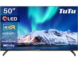 TuTu Android Smart TV - QLED 4K Ultra HD - 50 inch/127 cm - Frameless Design - Tripple Tuner DVB-T/T2/S/S2/C - HDMI x3, USB x2, CI+ - Voice Controle & Streaming apps - Geassembleerd in Eindhoven - TUQ50UN1