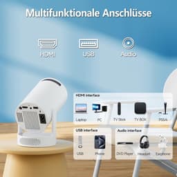 Intelligenter Mini Beamer Android 11 - FHD 1080P Projektie met 4K-ondersteuning, 300 ANSI Lumen, HiFi Geluid & WiFi 6 - Perfect voor Slaapkamer en Thuisbioscoop — thumbnail 2