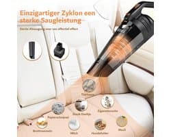 Draadloze Handstofzuiger - Oplaadbare Mini-Stofzuiger voor Thuis en Auto -120 Watt- Nat en Droog - Zakloos met LED-licht - Kleine Handstofzuiger voor Dierenharen - Inclusief Reinigingsaccessoires - Autostofzuiger