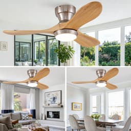 Plafondventilator met Verlichting 90x90x24.5 cm – Ventilatorlamp – Minimalistisch – Houtlook – Massief Hout – Voor Woonkamer – Natuurlijk Hout — thumbnail 2