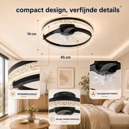 MUPOO Moderne Ventilatorlamp compact ontwerp 45 cm- plafondventilator met Verlichting en Inklapbare Bladen -App & Afstandsbediening- Fluisterstil - Dimbaar & Omkeerbare Motor -lamp ventilator plafond voor Woonkamer en Slaapkamer — thumbnail 4