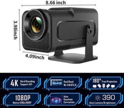 One Zisa - HY300 Mini - Beamer - Projector Beamer - Mini Meamer - 1920x1080dpi - Automatische focus - met WiFi - Android 11 - Zwart — thumbnail 4