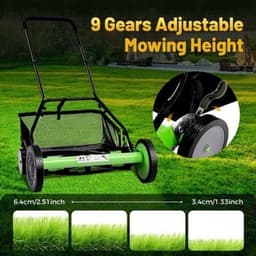 Handgrasmaaier – Handmaaier – Kooimesmaaier – Duwgrasmaaier – Gazonmaaier – 50,8 cm Maaibreedte – 9 Instelbare Maaihoogtes – 65-Mangaan Stalen Messen – Met Opvangzak – Groen — thumbnail 1
