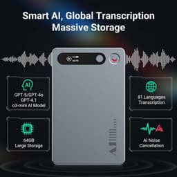Spraakrecorder AI Transcriptie - 64 GB Opslag - Compact 86x54x3.2 mm - Zilver - Voor Vergaderingen En Lezingen — thumbnail 4