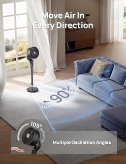 Elektrische Vloer Ventilator - Stille Staande Fan - Ruimte Koelen - Krachtige Luchtcirculatie - Tot 80 ft - Zwart — thumbnail 2