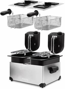 Dubbele Friteuse - Frituurpan Keuken - Lekkere Snacks Maken - Twee Onafhankelijke Thermostaten - 2x 3 Liter - Zilverkleurig — thumbnail 5