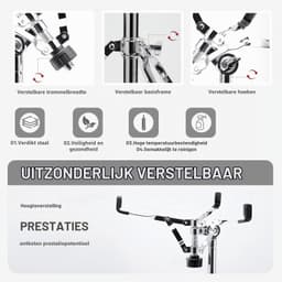 Snare Drumstandaard met houder voor drumsticks, dubbel gestreken, in hoogte verstelbaar van 44 tot 64 cm, drumpad-standaard voor 10-15 inch snare-drum en oefenpad (V-JGJ002) — thumbnail 5