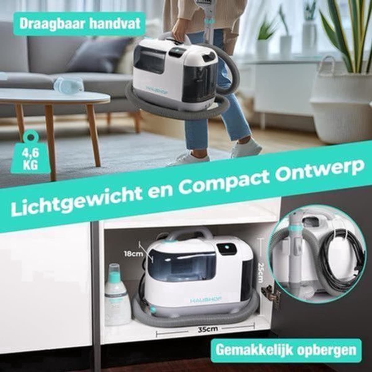Tapijtreiniger – Vloerreiniger – Bekledingreiniger – Stofzuiger – Bankreiniger – Warm Waterfunctie Tot 60°C – Stoomfunctie Tot 100°C — afbeelding 1