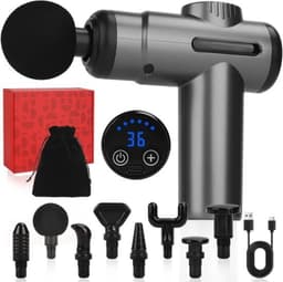 Massagepistool - Spiermassager - Spierherstel - 8 massagekoppen 99 snelheden - 13mm diepte - Grijs — thumbnail 1
