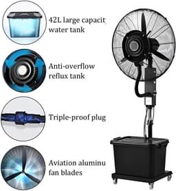 Mistventilator Op Voetstuk - Vernevelende Ventilator - Terras Koelen - Grote Watertank - 65 cm - Zwart — thumbnail 5