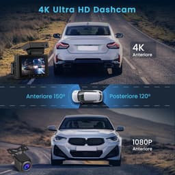 SnelShoppen - 4K Dashcam Voor en Achter Met Wifi, GPS, Dual Lens 4K + 1080P, 3 Inch IPS Mini Autocamera, Inclusief 64 GB SD-kaart, Parkeerbewaking, Na — thumbnail 2