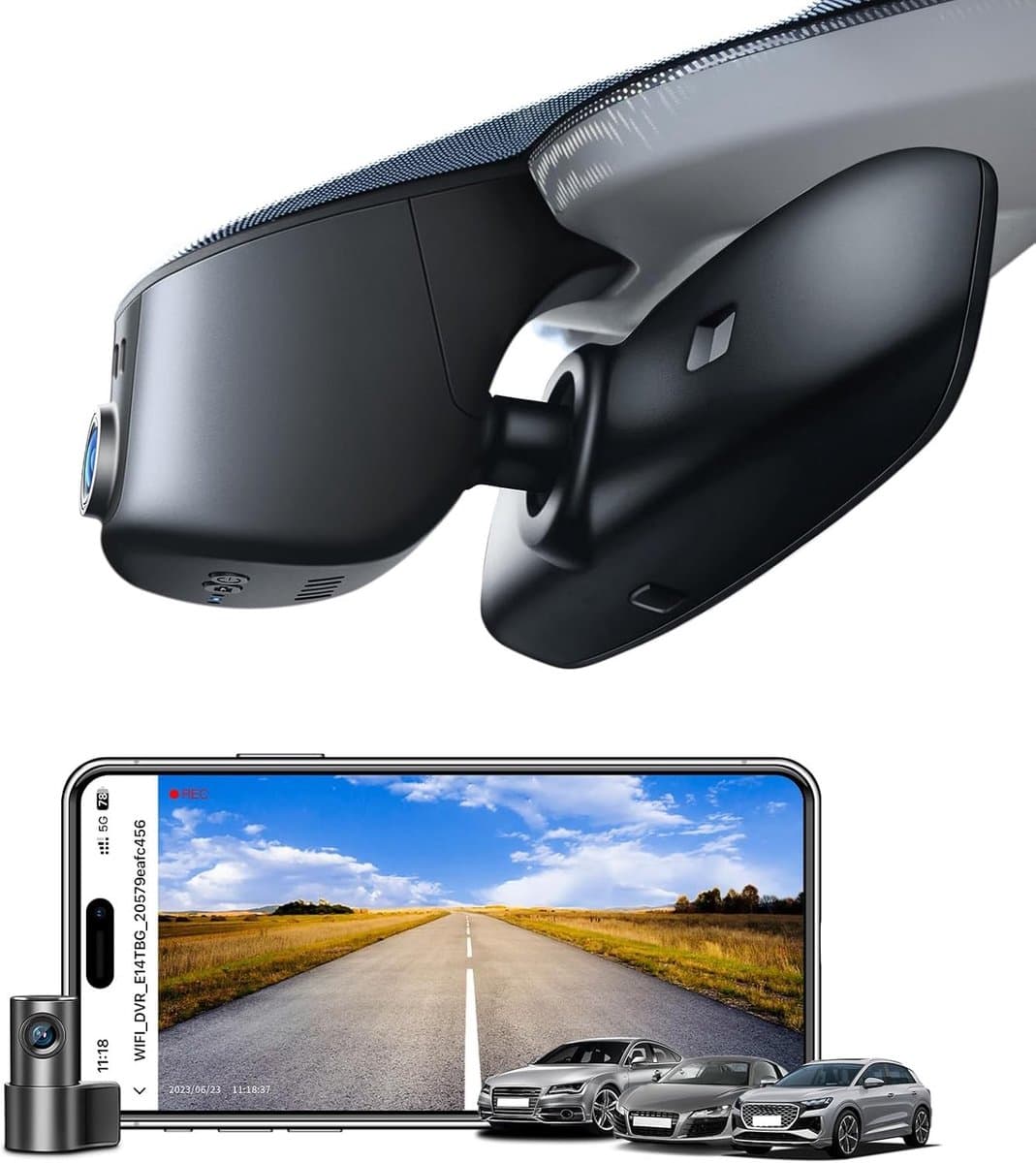Dashcam voor auto - Zwart - 4K Voor en 1080p Achter - Wifi, G-sensor en 128 GB Kaart - Voor Audi 2019-2026 — afbeelding 1