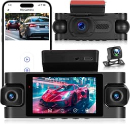 Dashcam voor auto - Zwart - 3 inch - 4 Camera's met 360° Dekking en Nachtzicht - Met Wifi en 24-Uurs Parkeermodus — thumbnail 1