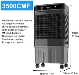 Verdampingskoeler - Luchtkoeler ventilator - Ruimte koelen - 3-in-1 functie - 45x35x80cm - Wit — thumbnail 2