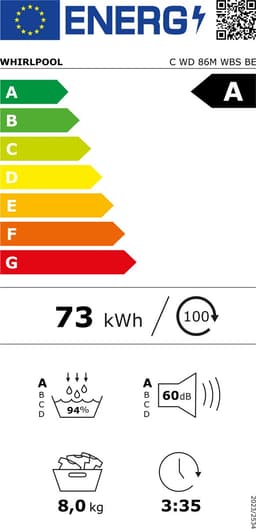 Whirlpool C WD 86M WBS BE wasdroger Vrijstaand Voorlader 8 kg Wit — thumbnail 2
