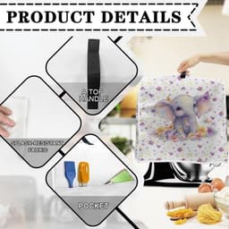 Stand Mixer Cover - Keukenmachinehoes Beschermhoes - Keuken Organiseren - Met Opbergvak - 37 cm Hoog - Cartoon Olifant Bloemen — thumbnail 3