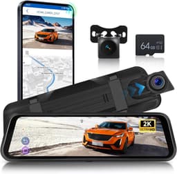 SnelShoppen - 2K Wifi Dashcam Achteruitkijkspiegel met 9,66 inch Touchscreen, Dubbele Lens, Nachtzicht, Loopopname, G-sensor, 64G Micro SD Kaart, Veil — thumbnail 1