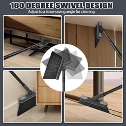 Bezem en veegset - Lange steel - Snel schoonmaken - 180 graden draaibaar - 138 cm - Zwart grijs — thumbnail 3