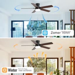 Flache Deckenventilator 106 cm met LED Verlichting en Afstandsbediening – DC Motor Stil 6 Snelheden Timer Lichtgeheugen Dimbaar 3000K–6000K Zwart — thumbnail 4