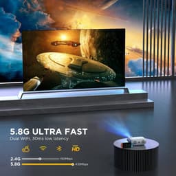 SnelShoppen - 5G+2.4G WiFi Projector, Bluetooth 5.0 Mini Projector, 1080P, 7500 Lumens, Home Cinema Projector, 100.000 uur, Met DSP Speaker voor Feest — thumbnail 2