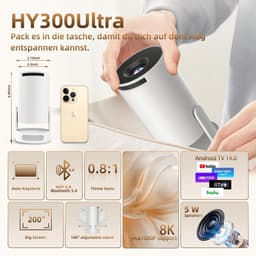 SnelShoppen - Mini Beamer 4K Projector met WiFi 6 & Bluetooth 5.4, Draagbare Smart Projector voor Buiten, 180° Rotatable, Voor Smartphone/PC/Laptop, P — thumbnail 5