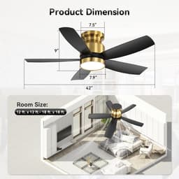 Ventilator Plafondventilator Met Verlichting – 106,68 cm – Omkeerbare DC-Motor – ABS – Zwart Goud – Met Afstandsbediening, Timer En 3 Lichtkleuren — thumbnail 4