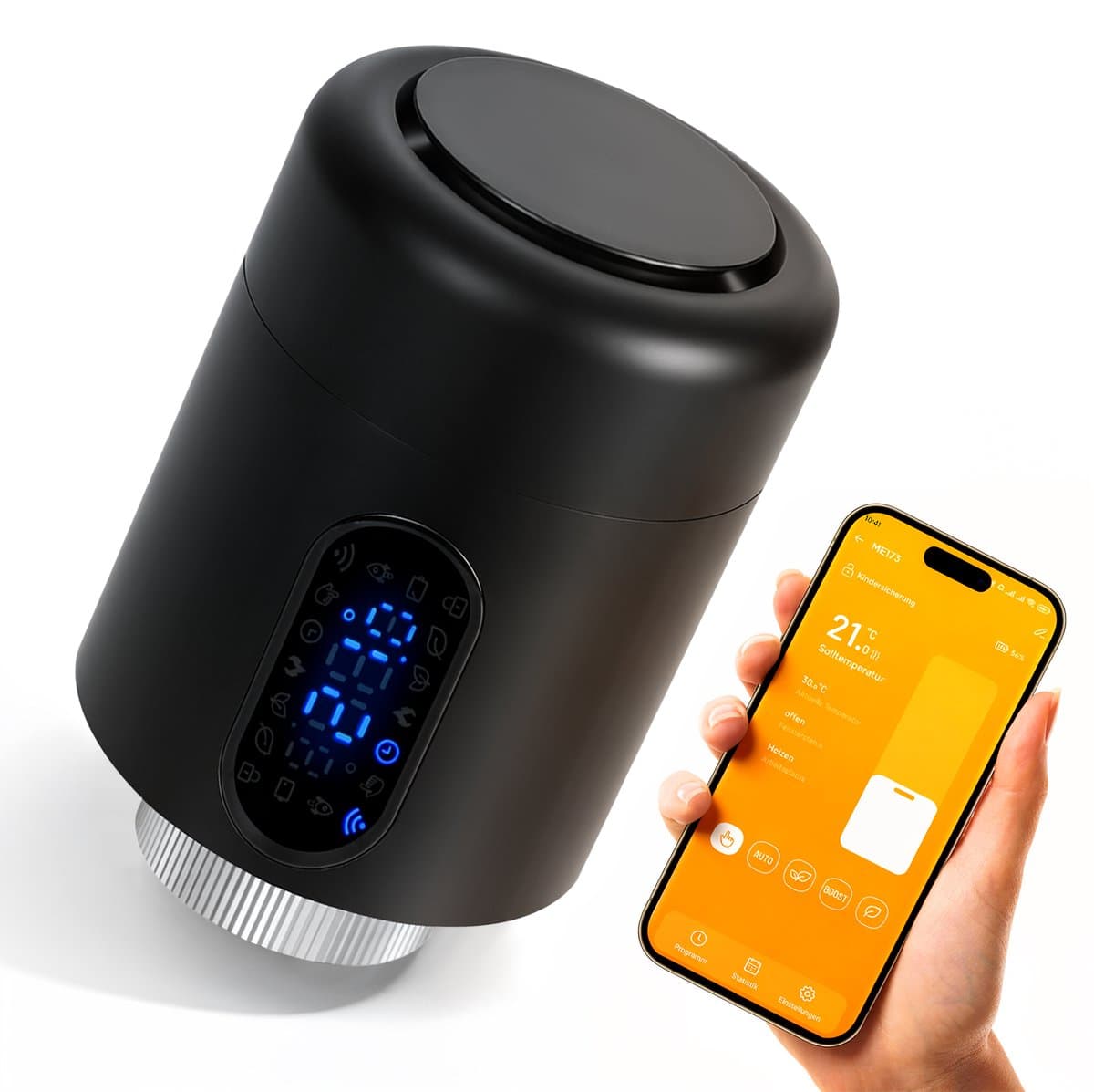 Slimme Thermostaatkraan voor Radiator – WiFi, App en 6 Modi – Zwart – 1 stuk — afbeelding 1
