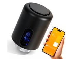 Slimme Thermostaatkraan voor Radiator – WiFi, App en 6 Modi – Zwart – 1 stuk