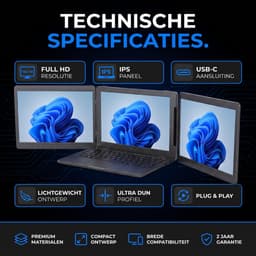 TYVON Triple Portable Monitor 14 inch - Flip - Tri screen - Full HD Draagbare monitor met USB-C & HDMI - Voor Apple en Windows - Plug & Play - Dubbel Scherm - Opvouwbaar - Laptop Scherm Uitbreider - Externe Monitor incl. Draagtas - Beeldscherm — thumbnail 4