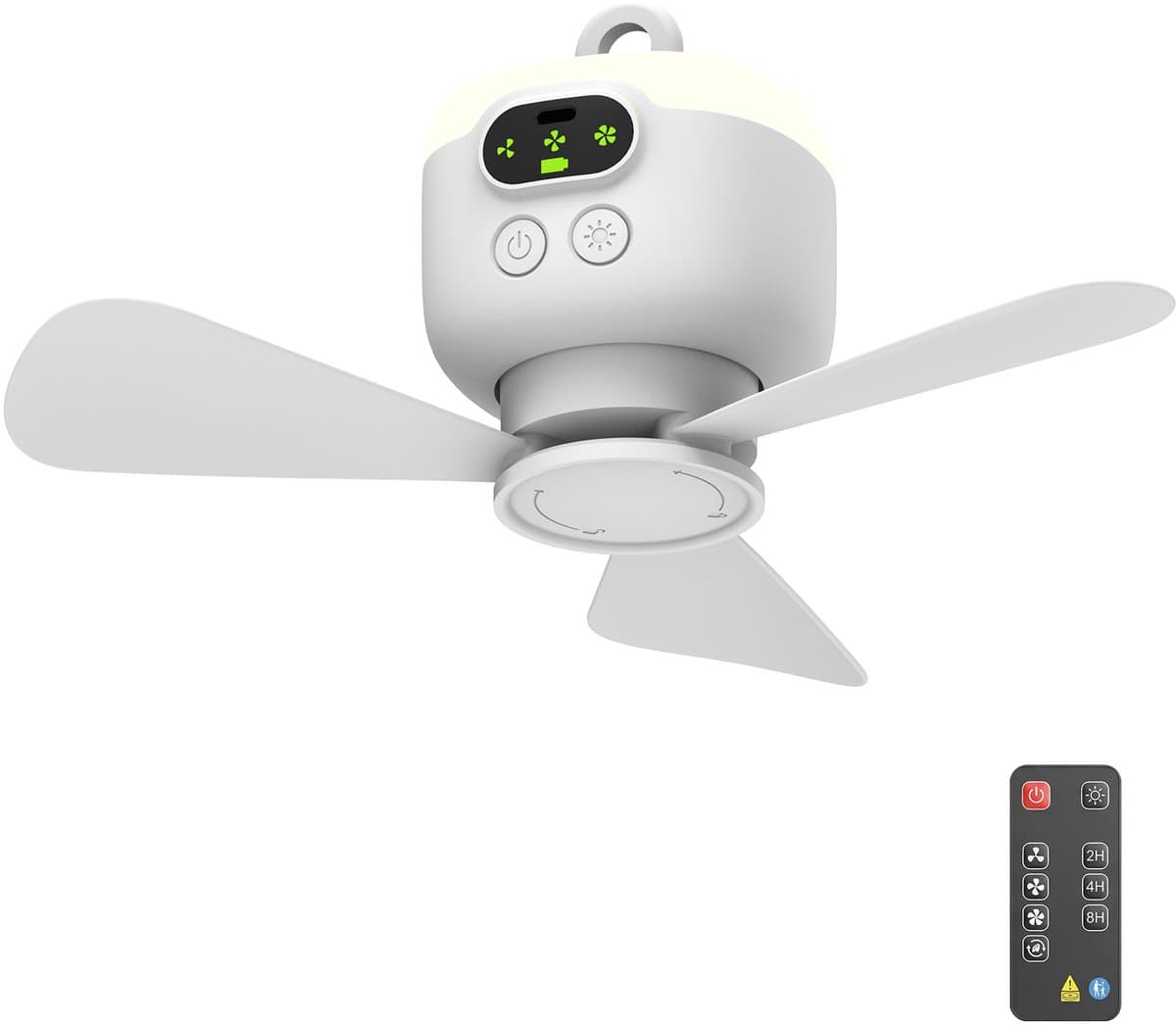 Rosnek Oplaadbare Campingventilator met LED-verlichting - 4 Windsnelheden, Afstandsbediening en Timer - 8000 mAh Accu, 5-10 Uur Gebruik - USB-C, Ø 27 cm Draagbare Tentventilator voor Camping, Caravan, Terras en Binnen — afbeelding 1
