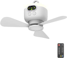 Rosnek Oplaadbare Campingventilator met LED-verlichting - 4 Windsnelheden, Afstandsbediening en Timer - 8000 mAh Accu, 5-10 Uur Gebruik - USB-C, Ø 27 cm Draagbare Tentventilator voor Camping, Caravan, Terras en Binnen — thumbnail 1