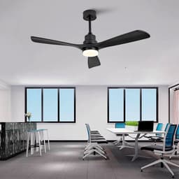 Massief houten plafondventilator 52 inch met zwarte spiraalbladen (drie bladen) - Verlichting - 3 kleurtemperaturen - Dimbaar - Afstandsbediening - 6 snelheden en omkeerbare rotatie — thumbnail 5