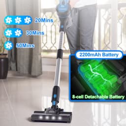 Zwarte Blauwe Snoerloze Steelstofzuiger 260 W, 23 kPa, LED Display, Zachte Rolborstel, HEPA-filter, 50 min Gebruiksduur, Draadloze Stofzuiger met Afneembare Accu, voor Harde Vloeren, Tapijt en Huisdieren — thumbnail 5