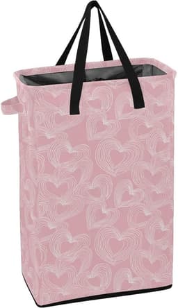 Wasmand - Kledingmand - Kleding Opbergen - Stevig Vrijstaand - 48L Capaciteit - Roze Hartjes — thumbnail 1