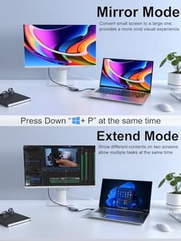 USB naar HDMI adapter - Video converter kabel - Extra scherm aansluiten - Full HD 1080P - 19 cm - Zwart — thumbnail 3
