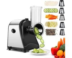 Elektrische Groentesnijder - Keukenmachine Grater - Snel Groenten Snijden - 5 Roestvrijstalen Inzetstukken - 250 Watt - Zilver Zwart