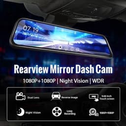 Dashcam voor Auto - 10 Inch Touchscreen Spiegelcamera - 1080P AHD Dashcam - Nachtzicht - Groothoek 170° - Parkeermodus - Inclusief 6M RCC BL - Zwart — thumbnail 3