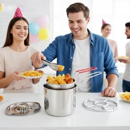 Werkbladfriteuse - Kleine frituurpan - Thuis koken - Spatwaterdicht frituren - 12 liter inhoud - Zilverkleurig — thumbnail 2
