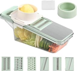 Voedselhakmolen Groentesnijder - Keukenmachine Rasp - Maaltijden Bereiden - Multifunctioneel 6-in-1 - 34x15x13 cm - Groen — thumbnail 1