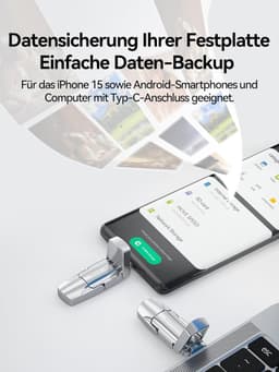 USB Stick 512GB - Flash Drive Externe SSD - Bestanden Overzetten - Dual USB C & A - 520MB/s - Zilver — thumbnail 4