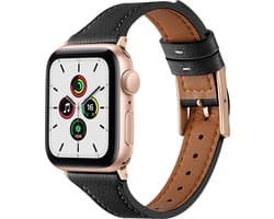 By Qubix - Geschikt voor Apple Watch bandje - Leren bandje - Zwart - Geschikt voor Apple Watch 38 mm / 40 mm / 41 mm / 42 mm - Smartwatch bandje - leren smartwatchbandje - Horlogebandje