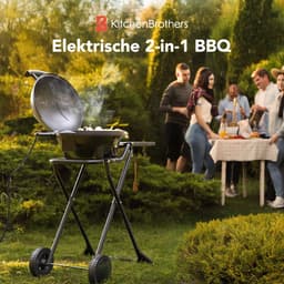 KitchenBrothers Elektrische BBQ - Opvouwbaar - Barbecue met Wielen - Anti-aanbaklaag - Zijtafel - tot 250°C - 2400W - Zwart — thumbnail 2