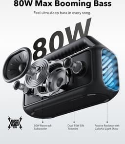 Soundcore Boom 2 Outdoor Speaker by Anker, 80W, Subwoofer, BassUp 2.0, 24H Playtime, IPX7 Waterproof, Floatable, RGB Lights, USB-C, Custom EQ, Bluetooth 5.3, Portable For Outdoors, Camping, Beach, and Backyard-Zwart — thumbnail 6