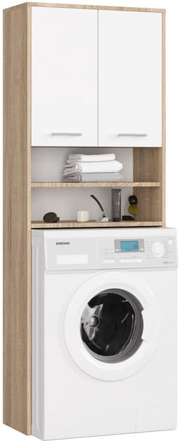 Badkamerkast voor Wasmachine FIN / Hoge Wasmachinekast met 2 Deuren / AKORD Furniture Factory / Sonoma Eik - Wit / 64 x 180 x 30 cm — thumbnail 1