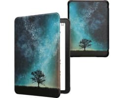 kwmobile e-reader hoesje geschikt voor Amazon Kindle Paperwhite (2024)/Colorsoft hoes - E reader flip case met magnetische sluiting - Ereader cover - Sterrenstelsel en Boom design in blauw / grijs / zwart