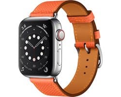 By Qubix - Geschikt voor Apple Watch bandje - Lederen bandje - Oranje - Geschikt voor Apple Watch 44mm / 45mm / 46mm / 49mm (Ultra 1,2 en 3) - Smartwatch bandje - leren smartwatchbandje - Horlogebandje