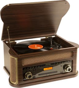 Retro platenspeler Bluetooth - Fenton Memphis - Met FM en DAB radio - Cassette speler - Donkerbruin — thumbnail 1